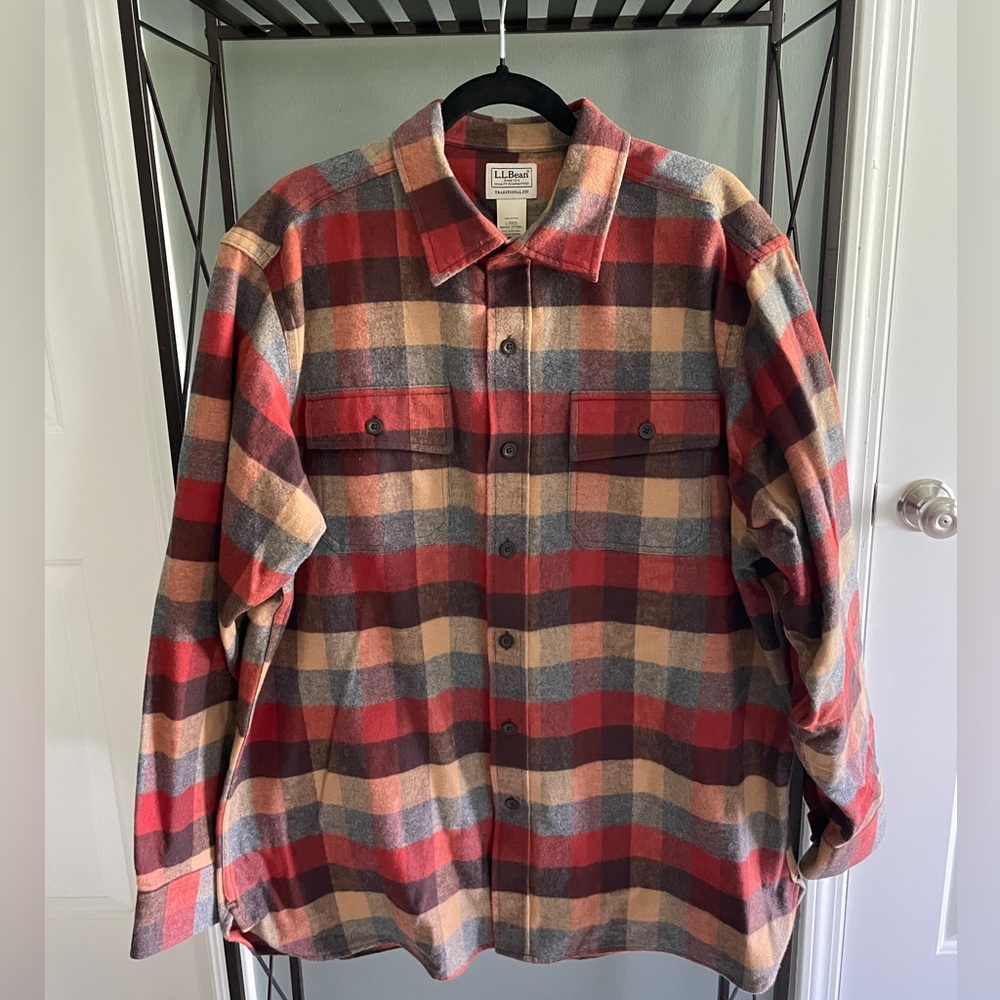 L.L. Bean Men’s Chamois Shirt, Traditional Fit Plaid Flannel Button Down Shirt
